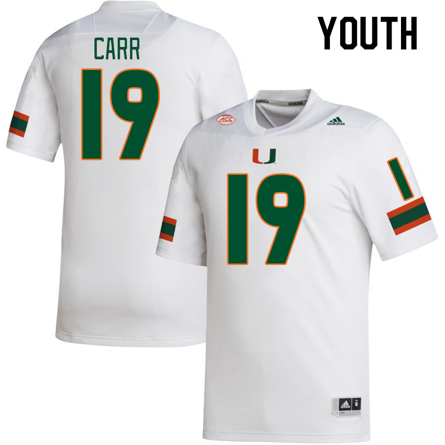 Youth #19 Ny Carr Miami Hurricanes College Football Jerseys Stitched-White